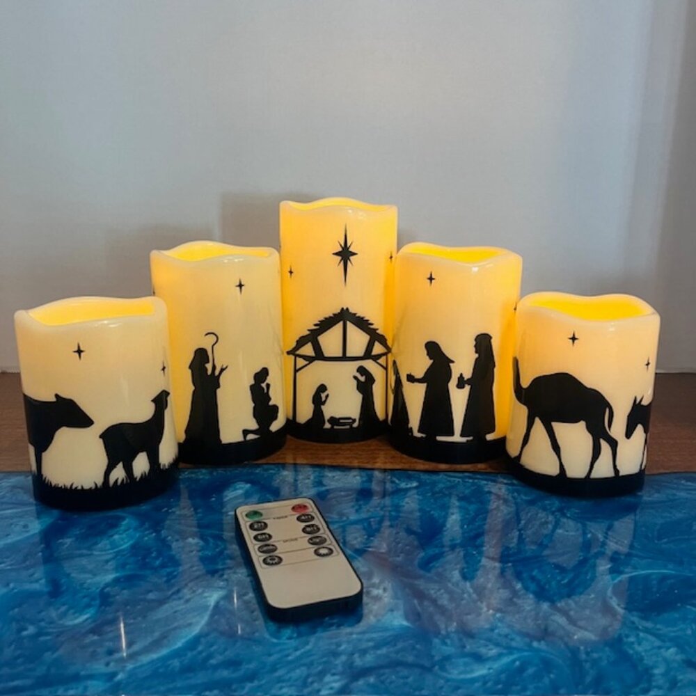 Christmas Nativity Scene Flameless LED Candles, Battery Operated with Remote